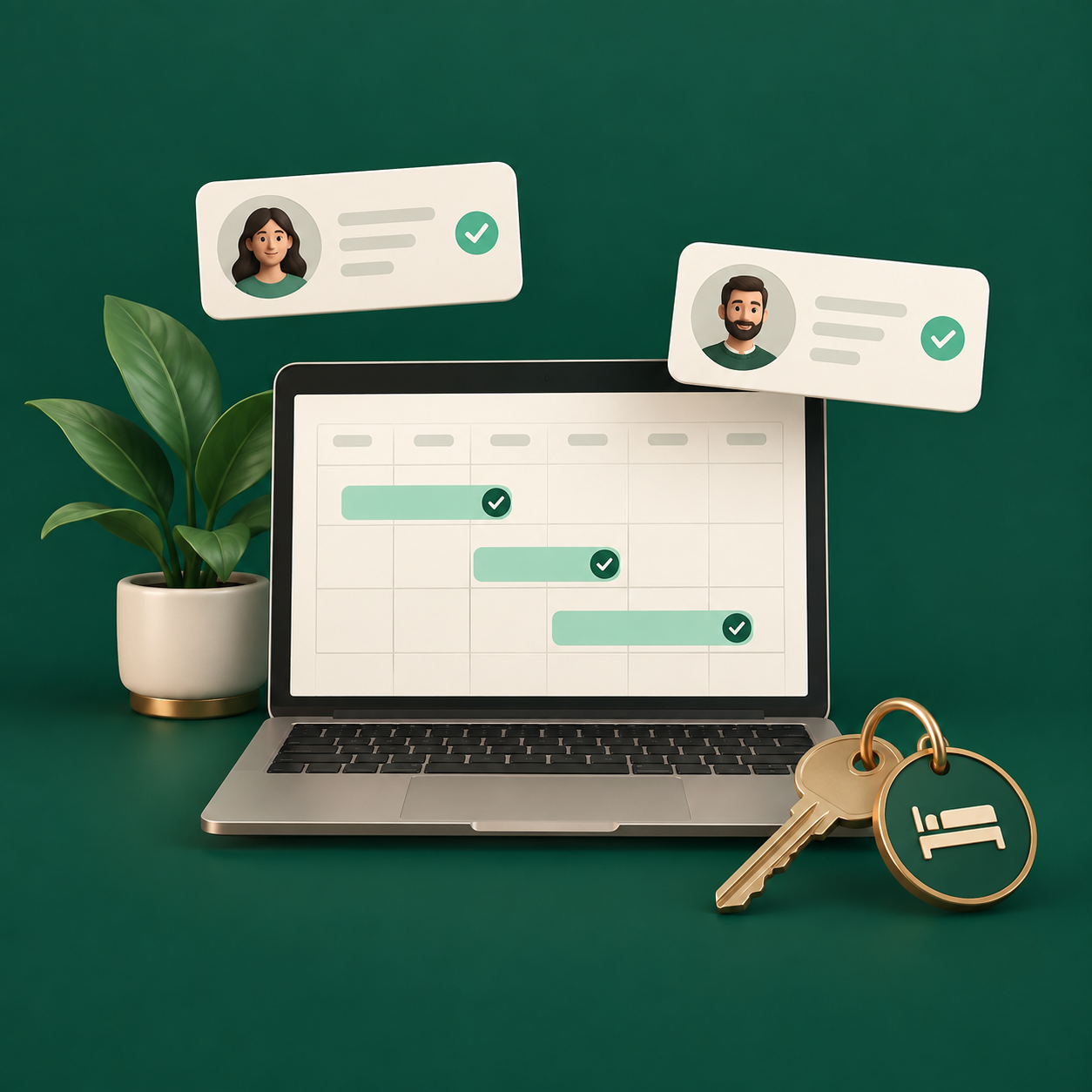 Simple booking management with a calendar, confirmed reservations and a room key